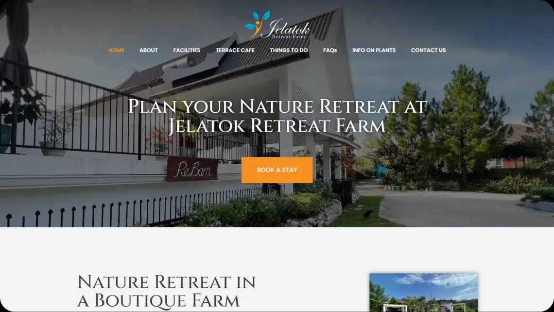 Jelatok Retreat Farm website homepage