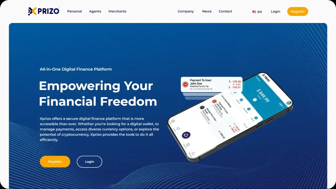 Xprizo website homepage