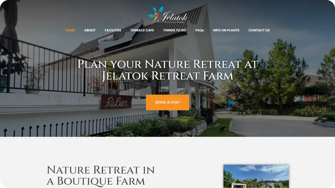 Jelatok Retreat Farm website homepage