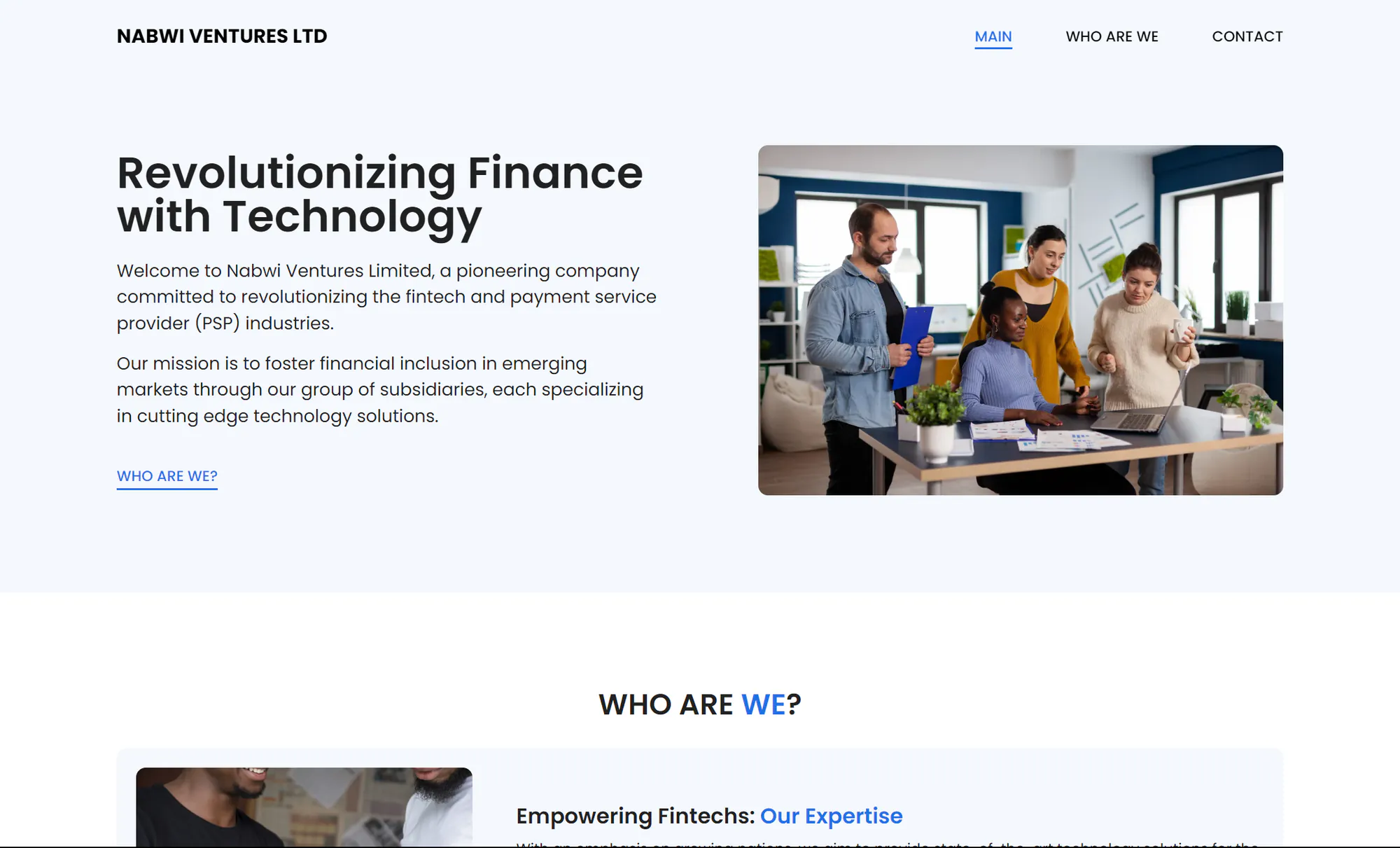 Nabwi Ventures website homepage