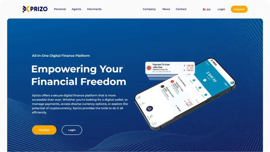 Xprizo website homepage